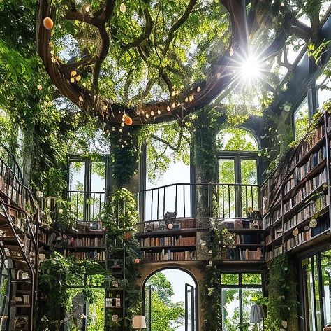 Diego Castro on Instagram: "The green dream Villa 💚📚💚📚💚💭🌱🖥 AI Architecture Conceptualization 🤖 💚 The greener you live the more air you breathe 😮‍💨 #green #ai #midjourney #midjourneyarchitecture #book #housing #air #architecture #booklover #house #architecturephotography #view #nature #design #topiary #housedesign #garden #naturephotography #art #interiør" Green House Library, Green House Room, Cool Room Aesthetic, Green House Home, Green House Aesthetic, Sunroom Library, Air Architecture, Nature Library, Dream Home Library