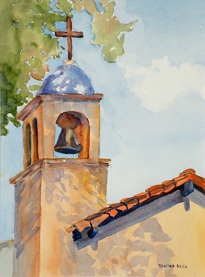 Sandra Beck | WATERCOLOR | Chapel Tower, Tiaquepaque Sketch House, Canvas For Beginners, Watercolor Architecture, Canvas Drawing, Canvas Painting Ideas, Bell Tower, Canvas Drawings, Watercolor Paintings Easy, Architecture Painting