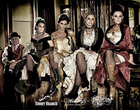 ~ From Short Branch Mercantile: a quartet of saloon girls with Craig Bergsgaard in the background. ~ Saloon Outfits, Girl Costume Ideas, Saloon Dress, Wild West Costumes, Saloon Girl Costumes, Old West Saloon, Saloon Girl, Western Saloon, Old Time Photos