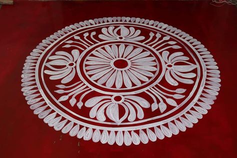 Alpana Art Design, Bengali Rangoli Design, Bengali Alpona Art, Diwali Alpona Design, Alpana Designs Bengali Simple, Diwali Alpona, Simple Alpona Design Bengali, Aipan Art Design, Bengali Rangoli