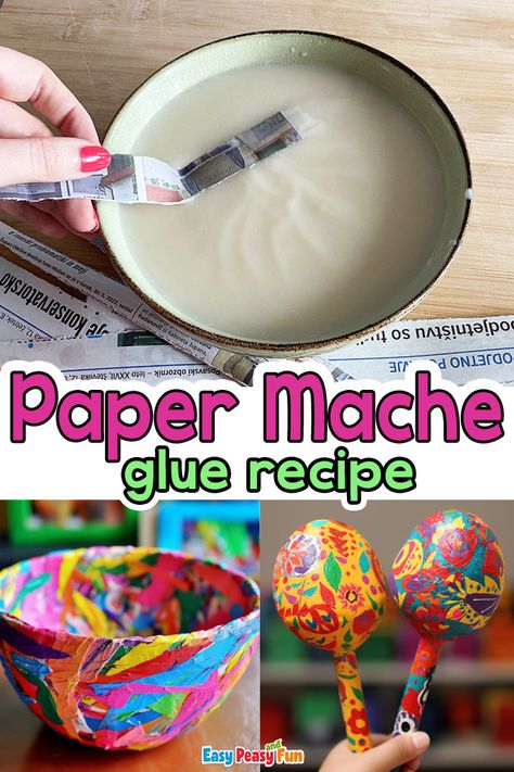 How to Make Paper Mache Glue Recipe and Tips - Easy Peasy and Fun Papier-mâché Glue Recipe, Homemade Paper Mache, Paper Glue Craft, Papier Mache Paste Recipe, Preschool Paper Mache, Easy Papier Mache, Paper Mache Paste Recipe, Papier Mache Recipe, Diy Pinata Paper Mache