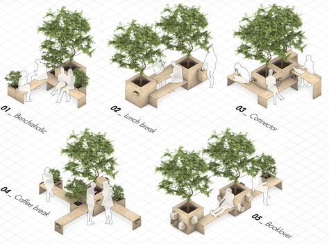 Library Outdoor Space, Outdoor Furniture Public Space, Urban Outdoor Furniture, Modular Urban Design, Urban Gathering Space, Outdoor Public Space Design, Modular Public Space, Community Outdoor Spaces, Outdoor Social Spaces