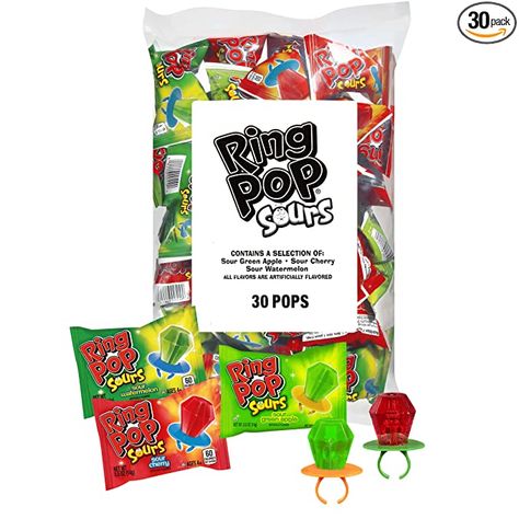 Amazon.com : Ring Pop Sours Individually Wrapped Bulk Lollipop Variety Party Pack – 30 Count Lollipop Suckers W/ Assorted Flavors - Assorted Candy - Fun Easter Candy For Easter Decorations, Baskets & Egg Hunts : Grocery & Gourmet Food Ring Pops, Hard Candy Lollipops, Individually Wrapped Candy, Halloween Candy Bowl, Birthday Goodie Bags, Candy Party Favors, Ring Pop, Party Hacks, Bulk Candy