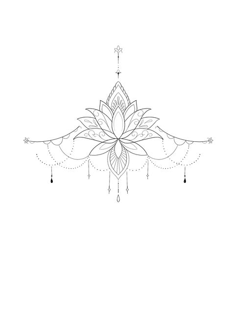 Sternum Tattoo Lotus, Mandala Sternum Tattoo, Chest Tattoo Stencils, Sternum Tattoo Design, Underboob Tattoo Designs, Tattoo Lotus, Underboob Tattoo, Moon Tattoo Designs, Chest Tattoos For Women