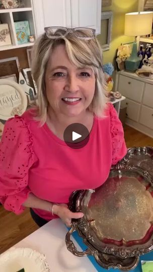 Crafting with Thrift Store Tarnished Silver Platters | Ideas for crafting with Goodwill tarnished silver platters.  In this video restream I will show you a bunch of ideas for thrift store tarnished silver... | By DiyDreaming | Well, hey, crafty friends. It's Heidi Scott with DIY Dreaming and on this video tutorial, we're going to talk about tarnished silver platters and what you can do with them I'm going to give you some ideas on where to get them And anyways I have something really fun over here to show you. As you are hopping on, say hello. Let me know where you're watching from. Feel free to sprinkle And let's just jump right in. Okay. So, I have found that there are two real, well, three really good places to find tarnished silver platters like this. This is one of my favorites. I ha Diy Dreaming Heidi Scott, Platters Ideas, Silver Platters, Tarnished Silver, I Will Show You, Of Ideas, What You Can Do, My Favorites, Video Tutorial