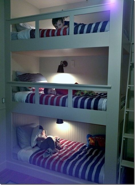 Triple Bunk Beds For Kids - Foter Boys Room Ideas Gamer, Triple Bunks, Diy Kids Bed, Dorm Room Layouts, Kids Bed Design, Bunk Bed Plans, Triple Bunk Beds, Modern Bunk Beds, Triple Bunk