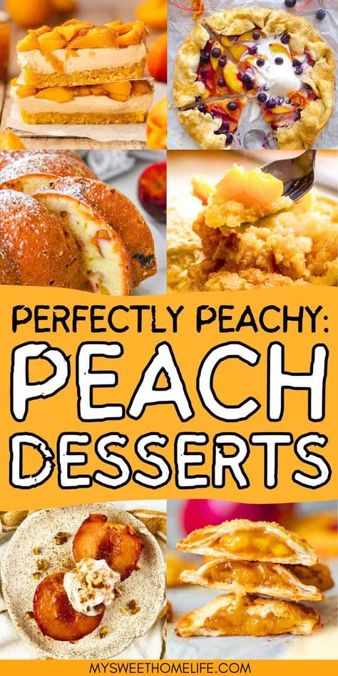 Enjoy this curated collection of peach desserts for the taste of summer on a plate. Peach cobblers, peach crisps, peach crumble, peach pie, peach cheesecake and more. Easy peach desserts. Fresh peach desserts. Canned peach desserts. Fresh Peaches Dessert, Quick And Easy Peach Desserts, Desserts Made With Peaches, Peaches And Ice Cream Desserts, Peach Jello Recipes, Peach Pie Filling Desserts, Peach Cobbler With Puff Pastry Crust, Peach Deserts Ideas, Fresh Peach Recipes Desserts