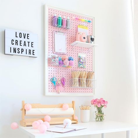 Amazon.com: PIN PEG & HOME Sewing Pegboard, Craft Peg Board, Pink Craft Room, Pink Pegboard, Desk Wall Organization, Angie Holden, Pegboard Shelves, Pegboard Craft Room, Peg Board Walls