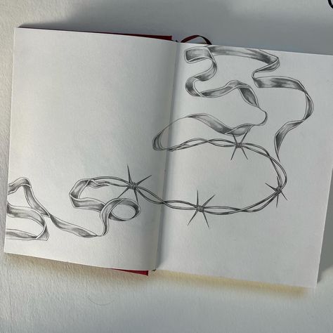 Day 2 & 3 of drawing everyday have been successful ❤️‍🩹 ribbon and barbed wire combo added to the sketchbook How To Draw Barbed Wire, Barb Wire Drawing, Barbed Wire Drawing, Ribbon Drawing, Drawing Everyday, Simple Drawings, Barb Wire, The Sketchbook, Wire Drawing