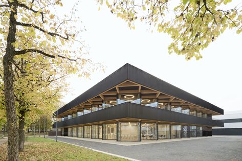 Canteen Design, Vocational School, Exposed Concrete, Education Architecture, Glass Facades, Ground Floor Plan, Media Center, Architecture Project, Contemporary Architecture