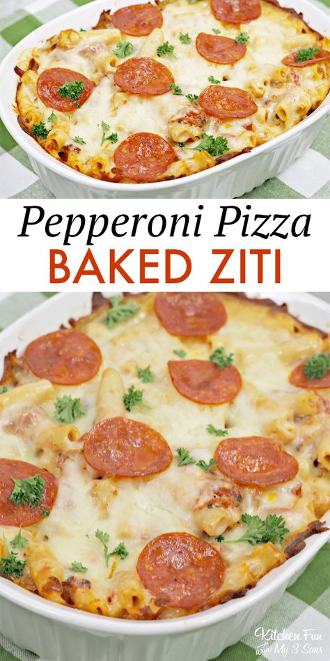 PEPPERONI PIZZA BAKED ZITI - Always A Hit With The Entire Family Easy Ziti, Pepperoni Pasta Bake, Baked Ziti With Ricotta, Pepperoni Pasta, Pizza Pasta Bake, Pepperoni Recipes, Hotdish Recipes, Easy Baked Ziti, Great Dinner Recipes