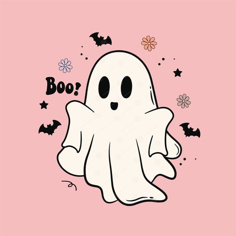 Cute Halloween Graphics, Halloween Vintage Cartoon, Cute Ghost Design, Preppy Ghost, Cute Ghost Illustration, Halloween Cricut Projects, Halloween Png Images, Cute Halloween Images, Cute Ghost Svg