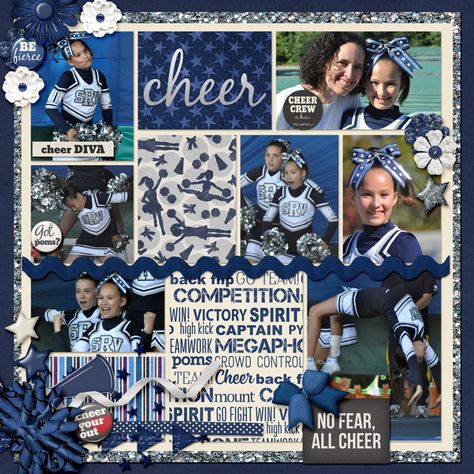 Scrapbook Cheerleading Layout, Cheerleader Scrapbook Layouts, Cheerleading Scrapbook Ideas, Cheer Scrapbook Layouts, Senior Trifold Board Ideas Cheer, Cheer Yearbook Page, Cheerleading Scrapbook Layouts, Scrapbook Yearbook Ideas, Homecoming Scrapbook Ideas