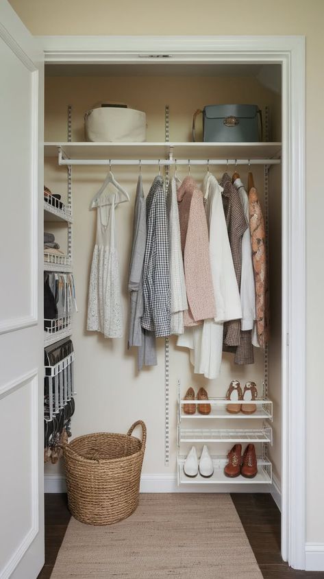 60+ Small Closet Organization Ideas - Mattress Nut Closet Organization Ideas Small Space, Closet Arrangement Ideas, Tiny Wardrobe Ideas, Bedroom Organization Ideas Small Rooms, Storage Small Closet, Wardrobe Ideas For Small Bedrooms, Tiny Walk In Closet Ideas, Organization Ideas For Small Bedrooms, Tiny Closet Solutions