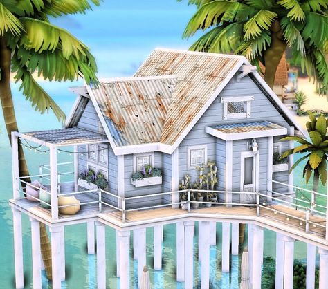 Sulani Homes Sims 4, Beach House Floor Plan, Sims 4 Beach House, Sims 4 Cottage, Beach House Floor Plans, Vacation House Plans, Beach House Furniture, Die Sims 4, Sims 4 House Plans