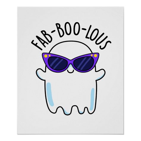 Fab-Boo-Lous Cute Halloween Fashionable Ghost Pun Poster Size: 20" x 24". Gender: unisex. Age Group: adult. Material: Value Poster Paper (Matte). Cute Halloween Drawings Easy, Pun Party, Ghost Doodle, Pun Stickers, Ghost Puns, Easy Halloween Drawings, Whale Poster, Cute Halloween Drawings, Kawaii Blue