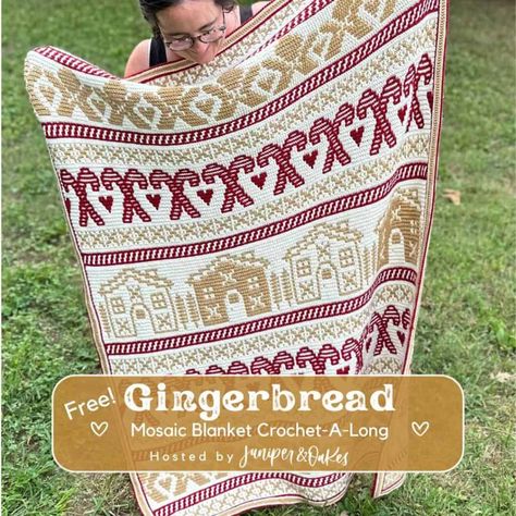 FREE CAL –  Mosaic Crochet Gingerbread Blanket CAL | Crochet Along Crochet Along, Simple Mosaic, Cal Crochet, Crochet Gingerbread, Gingerbread House Patterns, Christmas Afghan, Christmas Mosaics, Crochet Christmas Stocking Pattern, Christmas Crochet Blanket