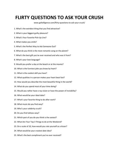 Downloadable and printable list of flirty questions to ask your crush as jpg or pdf Questions To Ask Crush, Questions To Ask Your Crush, Flirty Questions To Ask, Text Conversation Starters, Boyfriend Questions, Truth Or Truth Questions, Deep Conversation Topics, Deep Conversation Starters, Questions To Get To Know Someone