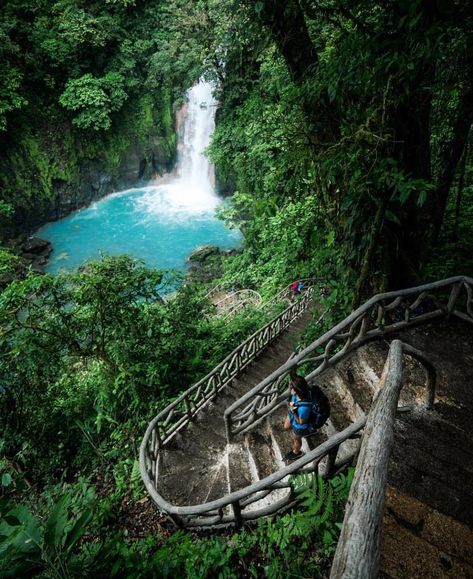 Stairway to heaven!  The stair steps to Rio Celeste #Waterfall captured by @everchanginghorizon! #CostaRicaExperts #CostaRica Monteverde, Rio Celeste Costa Rica, Liberia Costa Rica, Living In Costa Rica, Costa Rica Vacation, Central America Travel, Volcano National Park, Places On Earth, Costa Rica Travel