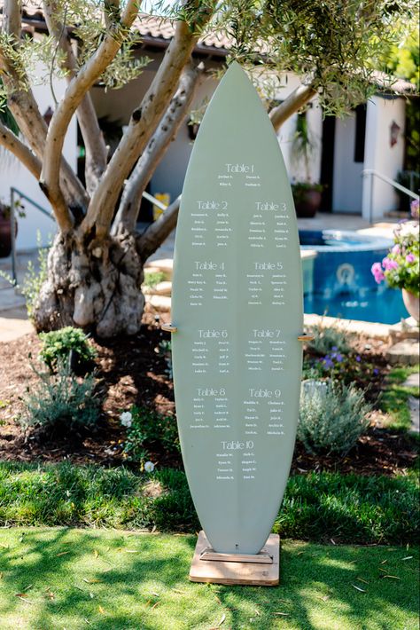 Surfing Wedding Theme, Surfboard Wedding Guest Book, Surf Board Wedding Decor, Surfboard Welcome Sign Wedding, Beach Wedding Setting, Beach Theme Seating Chart, Surf Wedding Invitations, Surf Club Wedding, Surfboard Seating Chart Wedding