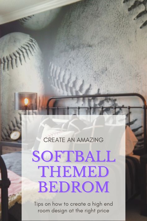 Softball Themed Bedroom, Softball Room Ideas, Softball Bedroom Ideas, Softball Bedroom Decor, Girls Sports Bedroom, Softball Wallpapers, Softball Room Decor, Softball Bedroom, Softball Decor