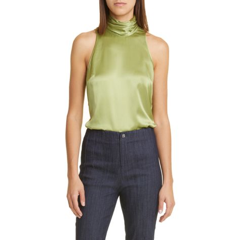 Cinq Sept Jazlyn Silk Turtleneck Tank Top In Green Tea Large Sleeveless New With Tags - Retail $295 The Luminous Silk Of This Elegant Turtleneck Top Glides Like Molten Metal Over Your Figure. Pastel Green Satin Top. Sleeveless. Turtleneck. Back Hook-And-Eye Closure. Women's Size Large - Pit To Pit: 19" Length: 16.5" 100% Silk A071 Satin Turtleneck, Green Satin Top, Silk Turtleneck, Turtleneck Tank Top, Molten Metal, Cinq A Sept, Sleeveless Turtleneck, Turtleneck Top, Satin Top