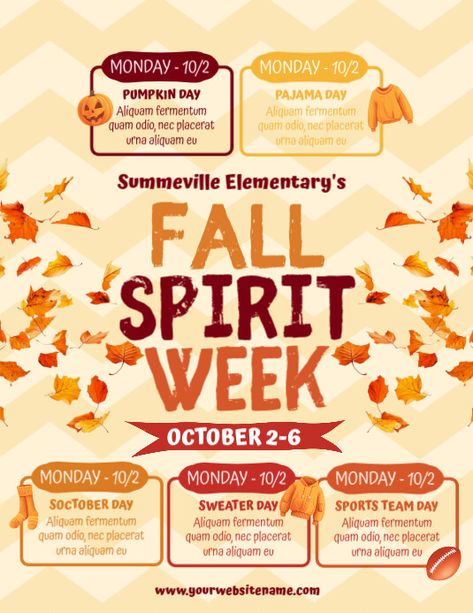 Yellow List-based Fall Spirit Week Flyer (us Letter) Spirit Week Flyer Template, Fall Spirit Week, Thanksgiving Spirit Week, Spirit Week Flyer, Photoshop Flyer, Linkedin Background Image, Linkedin Background, Linkedin Banner, Flyers Design