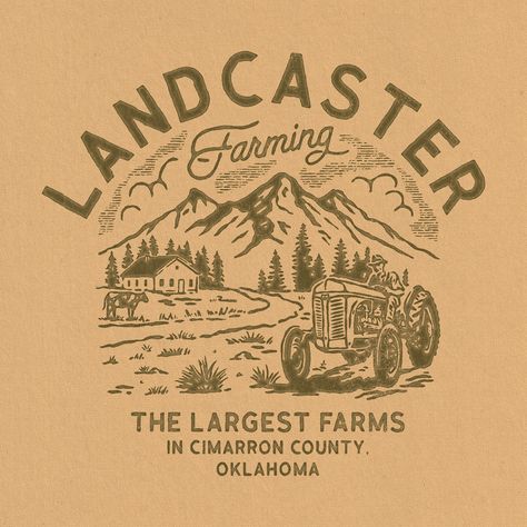 Landcaster. Available design. . . #design #graphicdesign #digitalart #handdrawn #drawing #illustration #artwork #tshirtdesign #outdoors #farming #logo #merchdesign #merchandise #clothingbrand #brand #distressedunrest #badge #badgedesign Farm Graphic Design, Cowboy Cafe, Farming Logo, Spice Labels, Farm Logo, Graphic Tshirt Design, Vintage Farm, Badge Design, Illustration Artwork