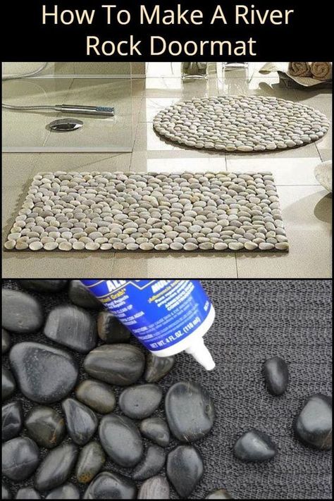 River Rock Decor, River Rock Crafts, Pebble Bath Mat, Diy River Rock, Rock Crafts Diy, Outdoor Diy Projects, Rock Decor, Crafts To Make And Sell, Stone Crafts