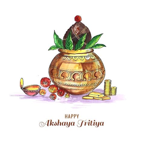 Akshaya tritiya celebration with a golde... | Free Vector #Freepik #freevector #background #watercolor #gold #abstract Akshaya Tritiya, Background Watercolor, Background Illustration, Flower Painting, Graphic Resources, Vector Free, Festival, Celebrities