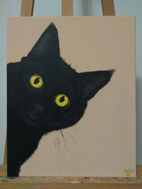 Abstract Cats Art Painting, Acrylic Painting Ideas Cat, Canvas Painting Ideas Portrait, Simple Cat Painting Canvas, Simple Black Cat Painting, Black Cat Painting Acrylic Easy, Black Cat Canvas Painting, Simple Cat Painting Acrylic, Easy Black Cat Painting