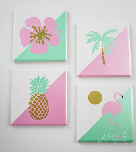 Canvas Tile Painting Ideas, Tile Painting Ideas Art, Cute Wall Ideas, Coaster Design Painted, Tile Painting Art, Good Painting Ideas, Painting On Tiles, Cool Art Paintings, Coaster Painting Ideas