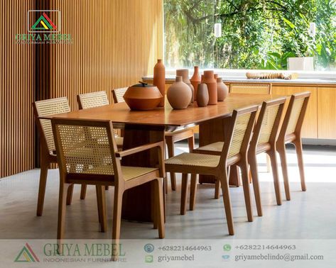 Set Meja Makan Exclusive Modern 8 Kursi Rotan Jati Interior Hotel, Set Meja Makan, Hotel Furniture, Hotel, Furniture