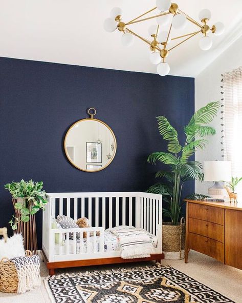 Nursery Jewel Tones, Colored Ceiling Nursery, Navy Blue And White Nursery, Babies Rooms, Navy Walls, Toddler Crib, Baby Rooms, Nursery Colors, Future Family