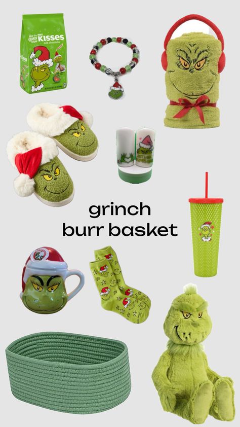 grinch burr basket ! #christmas #burrbasket #grinch #burrbasketinspo Xmas Gift Baskets, Basket Christmas, Christmas Baskets, Basket Ideas, Christmas Traditions, Xmas Gifts, Gift Giving, Christmas Presents, Christmas List