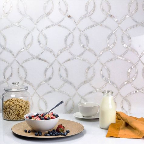 No matter what your style, taste or budget, you’ll be sure to find something you like among these 14 beautiful tile backsplashes. Pressed Tin Backsplash, Classic Backsplash, Beautiful Tile Backsplash, Chevron Tile, Shell Tiles, White Tile Backsplash, Pearl Tile, White Marble Tiles, Kitchen Backsplash Designs