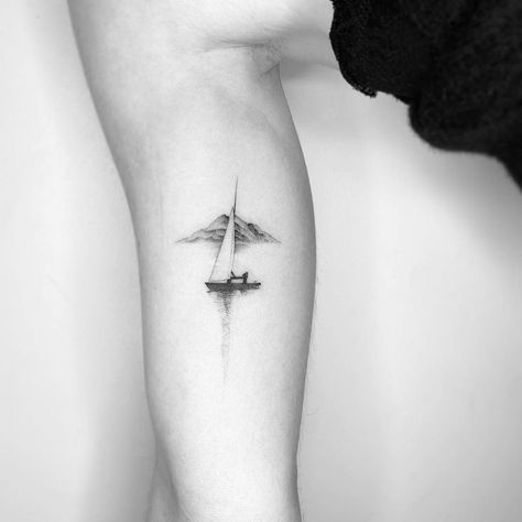 Sailboat Tattoo Simple, Fisherman Tattoo, Eve Tattoo, Sailing Tattoo, Small Nature Tattoo, North Star Tattoos, Taino Tattoos, Sailboat Tattoo, Lines Drawing