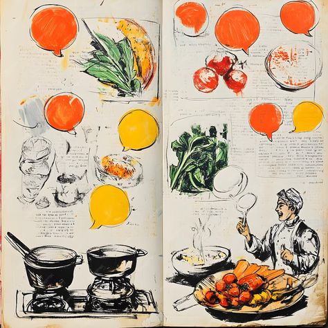 Vintage cookbook page with cooking ingredients and vegetables Hand drawn illustration | Premium AI-generated image Ingredients Illustration, Poem Collage, Cook Illustration, Vegetable Illustration, Cooks Illustrated, Hand Drawn Illustration, Cooking Ingredients, Vintage Cookbooks, Drawn Illustration