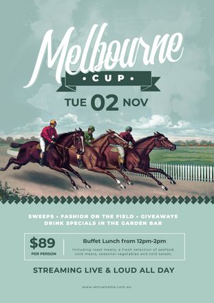 Horse Racing Poster Design, Melbourne Cup Poster, Melbourne Cup Horses, Horses Illustration, Illustration Design Poster, Tourism Design, Horse Poster, Horse Races, Packaging Template Design