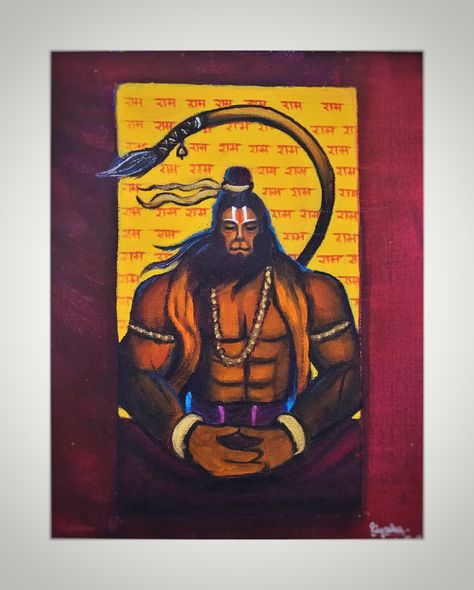 Hanumanji Canvas Painting, Painting Of Hindu God, Hanuman Ji Drawing Pencil Colour, Hanuman Ji Canvas Painting Easy, Hanuman Ji Oil Pastel Drawing, Hanuman Acrylic Painting, Hanuman Painting Acrylic On Canvas, Hanuman Ji Watercolor Painting, Shiva Acrylic Painting Canvas