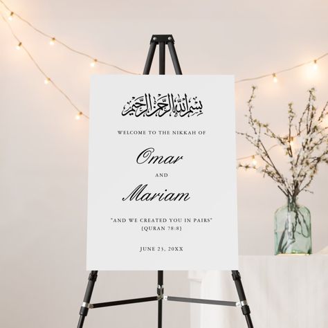 Wedding Welcome Sign Islamic, Nikah Welcome Board, Nikah Ideas, Nikkah Nama, Marriage Signs, Nikah Ceremony, Wedding Welcome Board, Welcome Sign Wedding, Marriage Cards