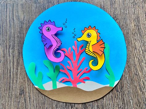 Sea animal paper crafts for kids Sea Horse Crafts For Kids, Water Animals Crafts For Kids, Seahorse Craft Preschool, Sea Animals Activities For Preschool, Sea Horse Craft, Seahorse Craft, Animal Paper Craft, Sea Creatures Crafts, Preschool Craft Ideas