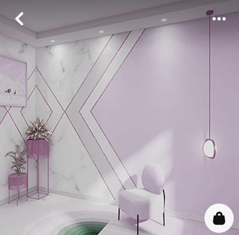 Pastel Purple Office Aesthetic, Salon Interior Design Purple, Light Purple Office Ideas, Lavender Office Decor, Purple Salon Decor Ideas, Lavender Accent Wall Bedroom, Lavender Accent Wall, Purple Wall Paper, Purple Office Decor