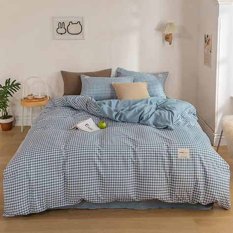 PRICES MAY VARY. Includes. (1) Twin/Twin XL/Full/King comforter, (2) Matching bed linen Features: Solid colour vintage check look, fine texture and super soft against the skin. Up is not only stunning. Stylish without exposing any space under the bed, giving your room a more elegant look. Gives a comfortable, long-lasting feel. The bedding collection features reactive dye prints for vibrant colours and no colour loss. With a concealed zip closure and corner ties, placing this duvet cover over th Single Bedding Sets, Plaid Bedding Sets, Bedroom Bedding Sets, Double Bedding Sets, Plaid Bedding, Queen Size Duvet Covers, Dekorasi Kamar Tidur, Quilted Duvet Cover, Stylish Beds