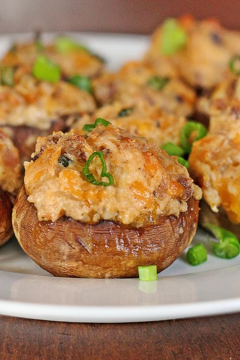 Cajun Stuffed Mushrooms - Jam Hands Glazed Kielbasa Pineapple Bites, Gumbo Dip, Kielbasa Pineapple, Cream Cheese Stuffed Mushrooms, Cajun Appetizers, Sausage Cream Cheese, Cajun Sausage, Cheese Stuffed Mushrooms, Recipe Salad