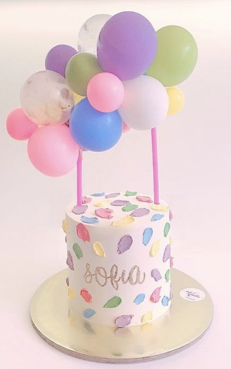 Ballon Birthday Cake, Ballon Theme Cake, Balloon Smash Cake, Pastel Colour 1st Birthday Cake, Balloon Girl Cake, Carnival Birthday Theme, Twin Birthday Cakes, Baby Girl Birthday Cake, Twins Cake