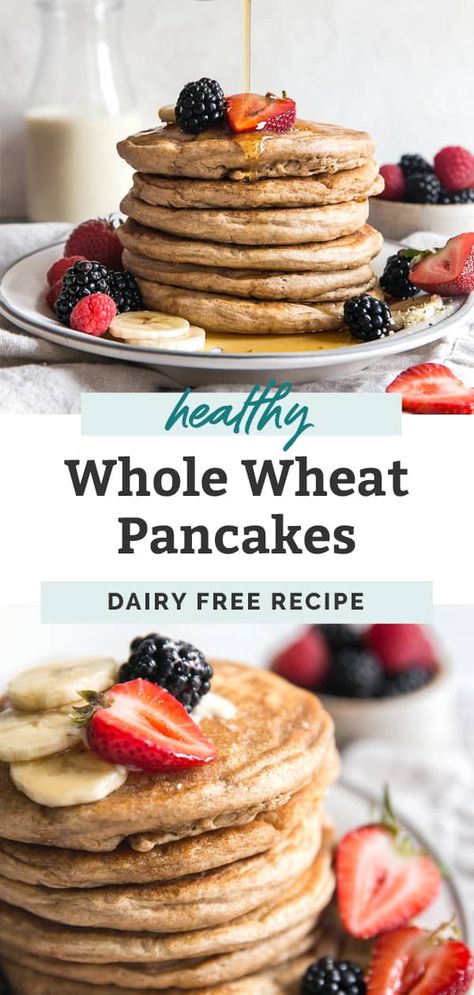 Whole Wheat Pancakes easy healthy recipe fluffy homemade best simple banana healthy Pancakes clean eating topping how to make Wheat Pancakes Easy, Pancake Toppings Healthy, Healthy Pancakes Easy, Clean Eating Pancakes, Wheat Pancake Recipe, Flax Pancakes, Homemade Pancakes Fluffy, Whole Grain Pancakes, Whole Wheat Pancakes