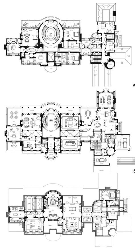 27,000 square foot "Le Grand Reve" mansion. Floor plan for all 3 levels. Address: 68 Locust Rd, Winnetka IL. By Richard Landry Design. (Yes, I've already pinned this house, but this has all 3 levels together in one place instead of separately) - Believe Mansion Plans, Mansion Floor Plans, Mansion Designs, House Plans Mansion, Mansion Floor Plan, Villa Plan, Architectural Floor Plans, Houses Plans, Luxury House Plans