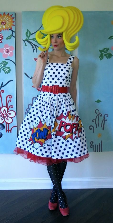 Cassie Stephens: What the Art Teacher Wore #121 and Art Room Craziness Diy Pop Art Costume, Art Themed Costumes, Pop Art Outfit Ideas, Art Teacher Halloween Costumes, Pop Art Costume Outfit, Art Costume Ideas, Pop Art Outfit, Pop Art Halloween Costume, Pop Art Dress