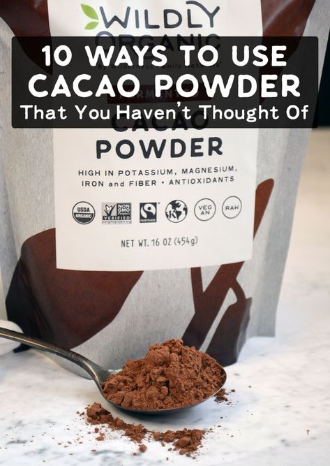 Not only is it extremely high in antioxidants and minerals, Wildly Organic's Cacao Powder is useful and versatile! From skincare to savory foods, here are 10 ways to use cacao powder that you haven't thought of! Cacao Powder Recipe, Cacao Powder Benefits, Cacao Nibs Recipes, Chocolate Body Scrub, Food Of The Gods, Cacao Benefits, Cocoa Powder Recipes, Cacao Recipes, Favorite Chili Recipe